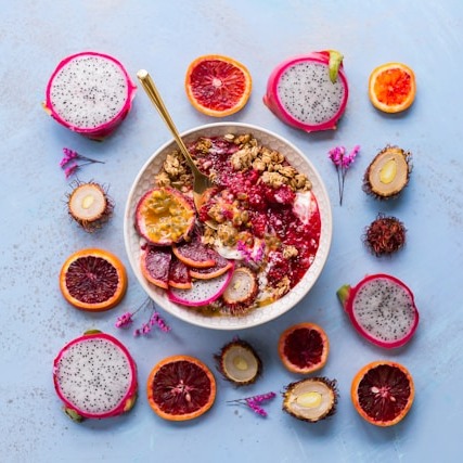 Colourful picture of healty foods with a center quote Nourish your Body, Rest your mind